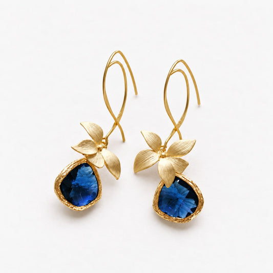 Vintage Blue Golden Blossom Earrings