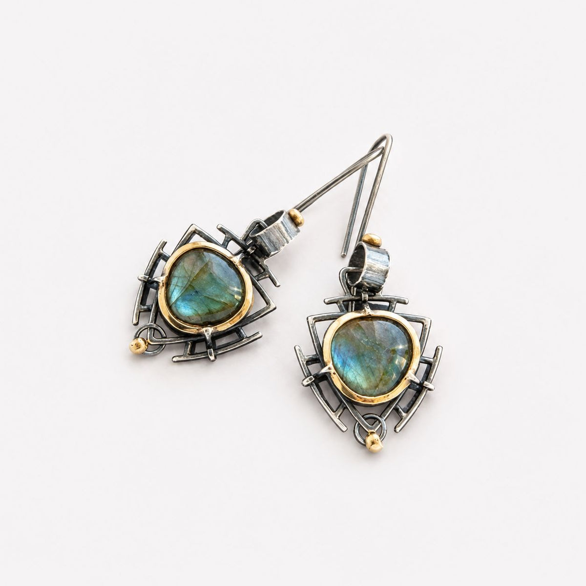 Vintage Silver & Gold Labradorite Earrings