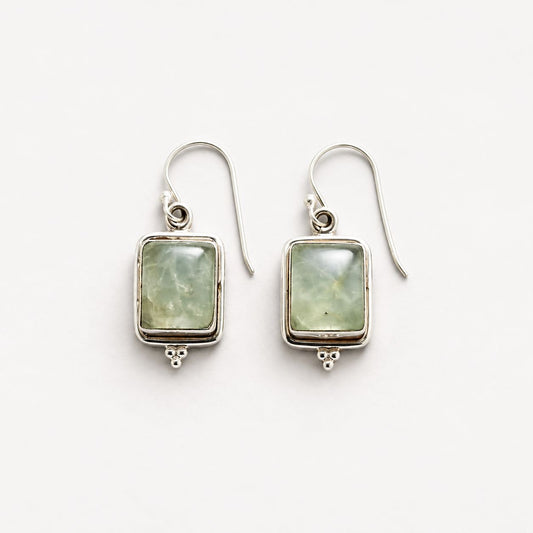 Vintage Green Natural Stone Silver Earrings