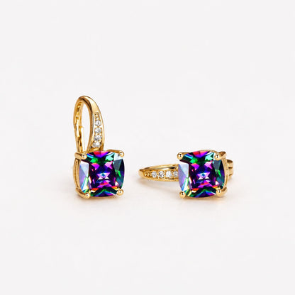 Rainbow Zirconia Hoop Earrings in Gold