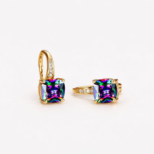 Rainbow Zirconia Hoop Earrings in Gold