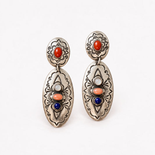 Vintage Colorful Stone Silver Earrings