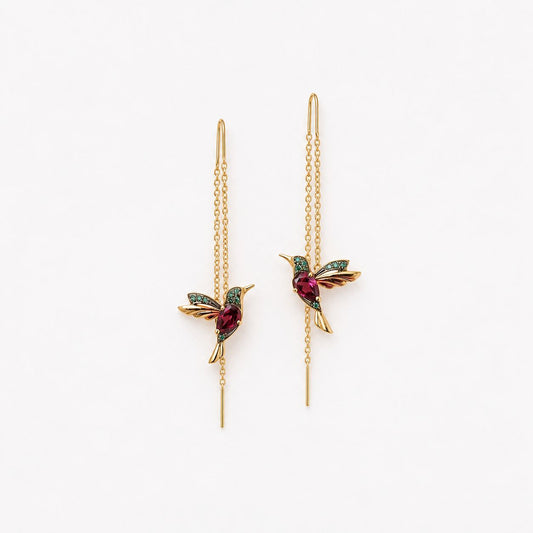 Hummingbird Enamel and Zirconia Earrings