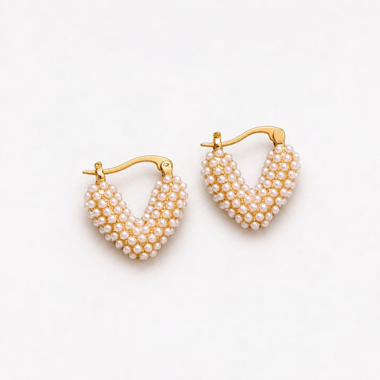 Elegant Heart-shaped Earrings with Inlaid Pearls