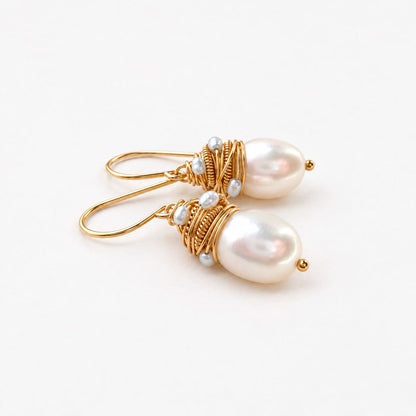 Vintage Pearl Golden Threads Earrings