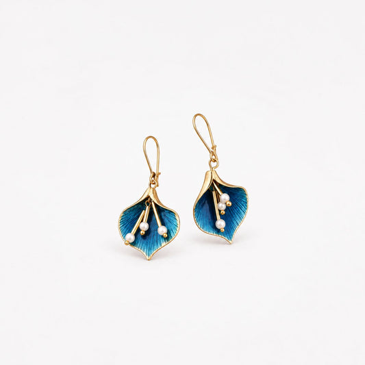 Vintage Blue Lotus Silver Earrings
