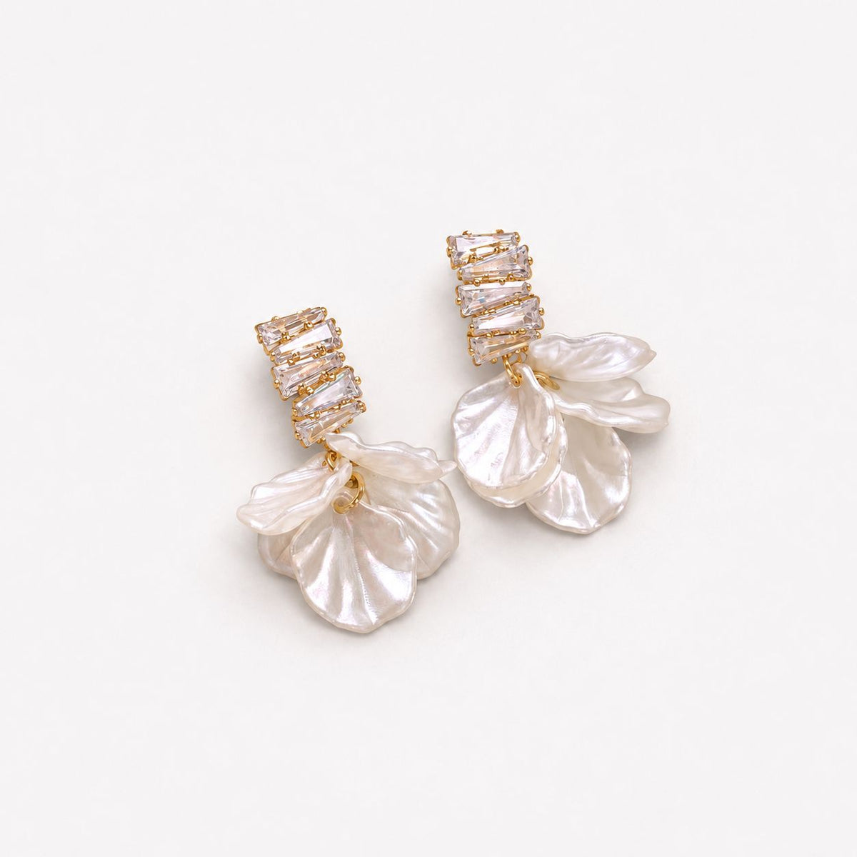 Elegant Gold Petal Earrings in White