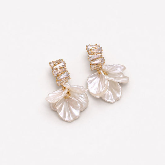 Elegant Gold Petal Earrings in White