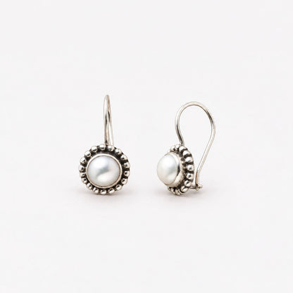 Vintage Inlaid Silver Pearl Earrings