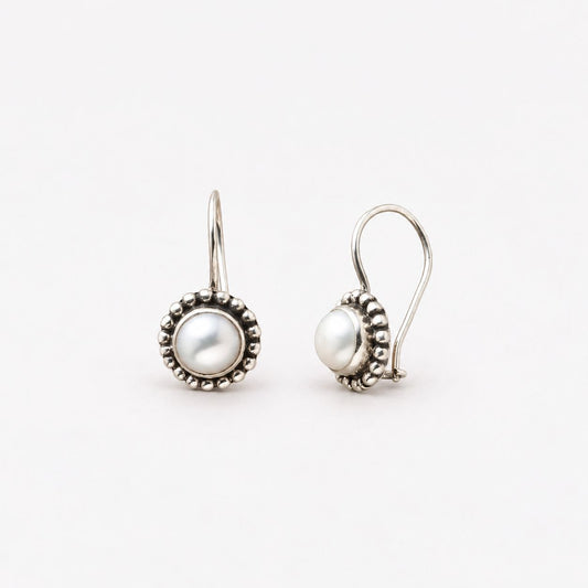Vintage Inlaid Silver Pearl Earrings