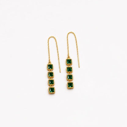 Green Zirconia Dangle Earrings in Gold
