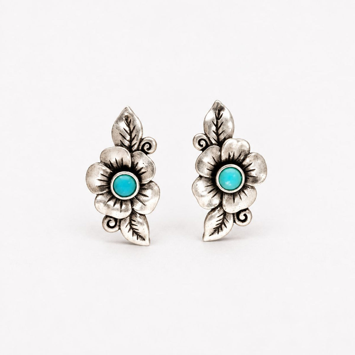 Boho Earrings with Blue Opal Flower in Sterling Silver