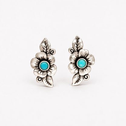 Boho Earrings with Blue Opal Flower in Sterling Silver