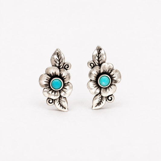 Boho Earrings with Blue Opal Flower in Sterling Silver