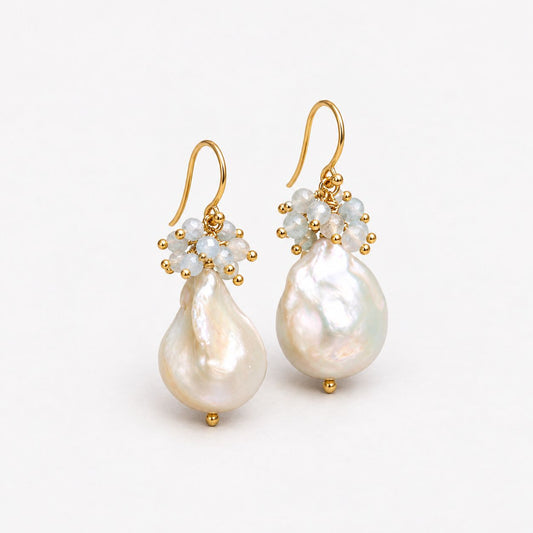 Vintage Aquamarine & Baroque Pearl Earrings