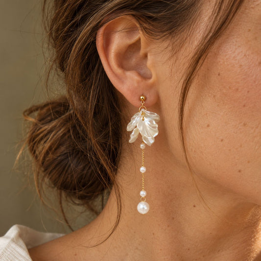 Elegant Dangling White Pearl Earrings