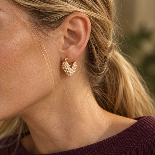Elegant Heart-shaped Earrings with Inlaid Pearls
