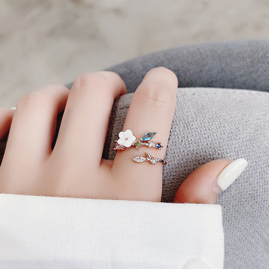Adjustable Wildflower Ring with Precious Stones in Gold