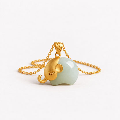 Retro Whimsical Gold Elephant Pendant Necklace