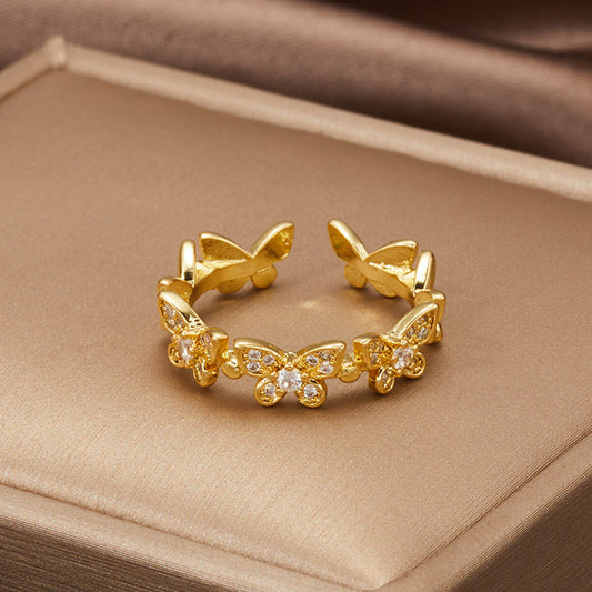 Adjustable Butterflies Ring in Gold