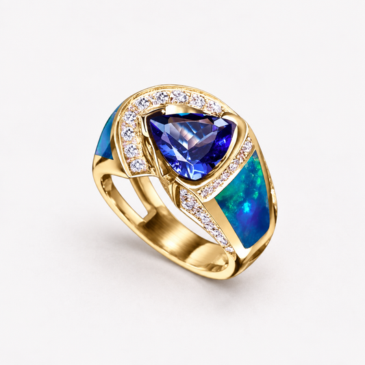 Vintage Ocean Blue Crystal Ring