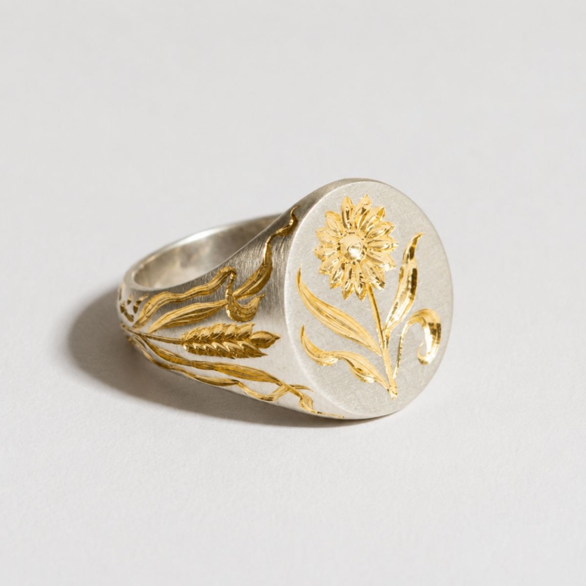 Vintage Silver Sunflower Seal Ring