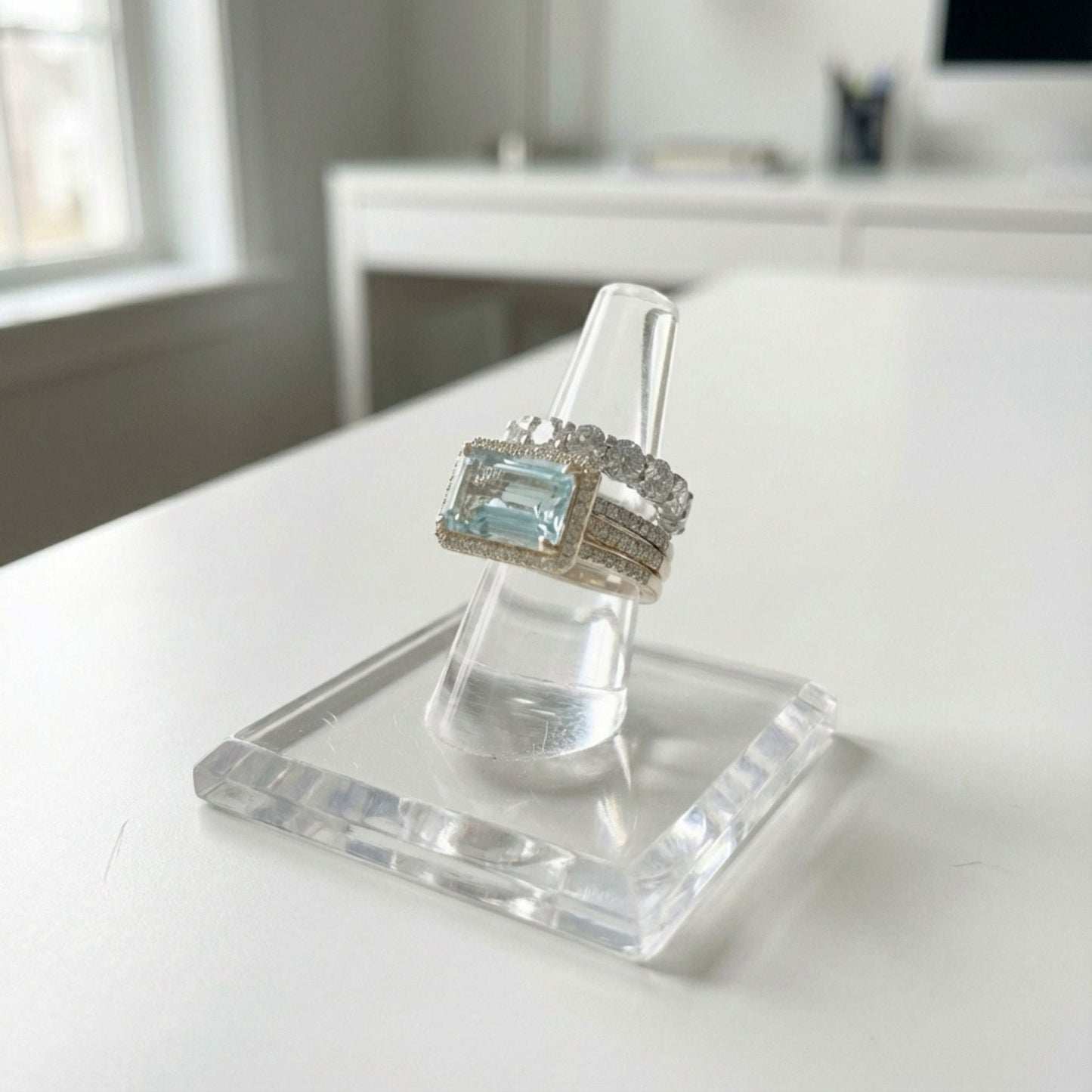 Vintage Silver Turquoise Glass Ring Set