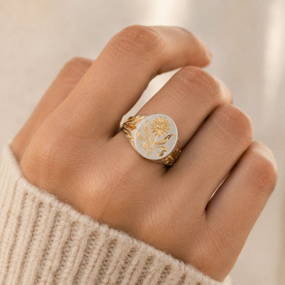 Vintage Silver Sunflower Seal Ring