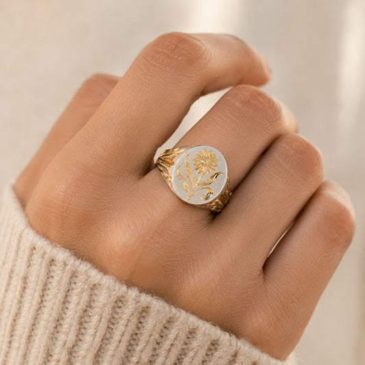 Vintage Silver Sunflower Seal Ring