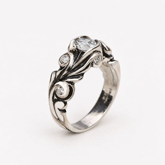 Vintage Silver Inlaid Glass Ring