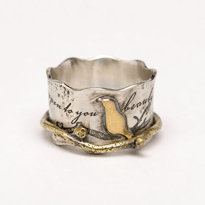 Vintage Golden Bird Silver Ring