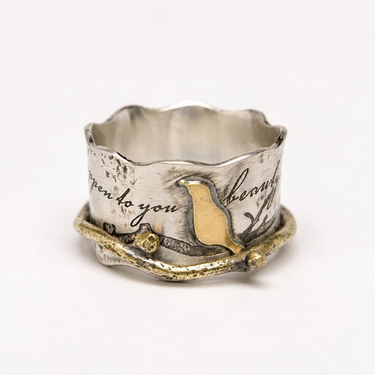 Vintage Golden Bird Silver Ring
