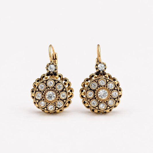 Vintage Mandala Flower Crystal Earrings