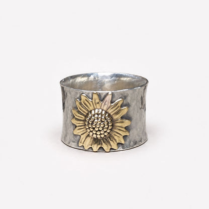 Golden Sunflower Wide Band Ring