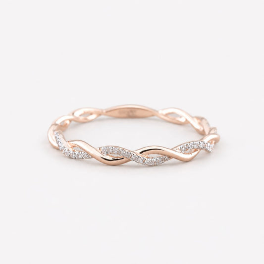 Braided Ring with Zircons in Gold and Silver
