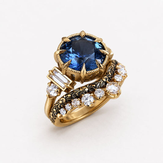 Vintage Blue Rounded Glass Elegant Ring