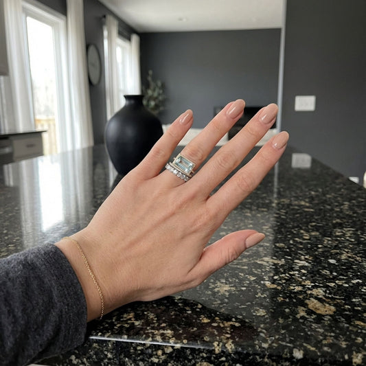 Vintage Silver Turquoise Glass Ring Set