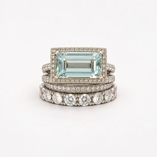 Vintage Silver Turquoise Glass Ring Set