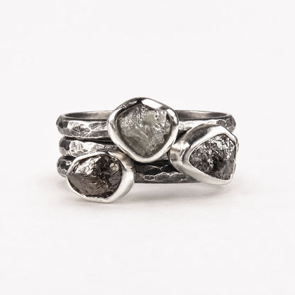 Vintage Layer Silver Grey Glass Ring