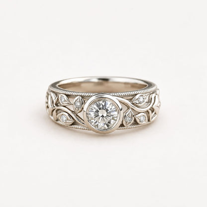 Vintage Zirconia Leaf Silver Ring