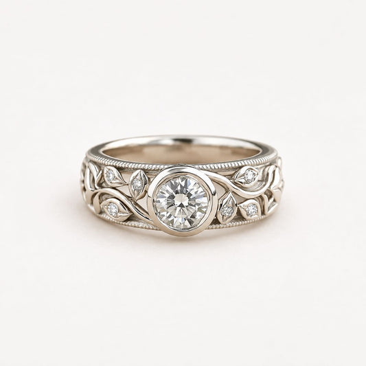 Vintage Zirconia Leaf Silver Ring