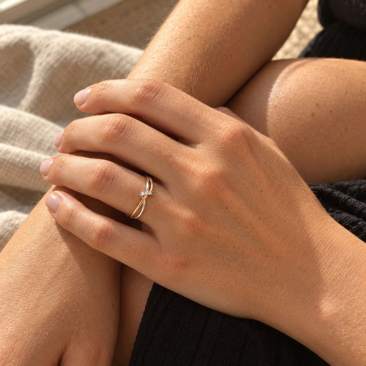 Rose Gold Silver Criss-Cross Ring
