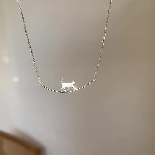 Climbing Cat Necklace in Silver