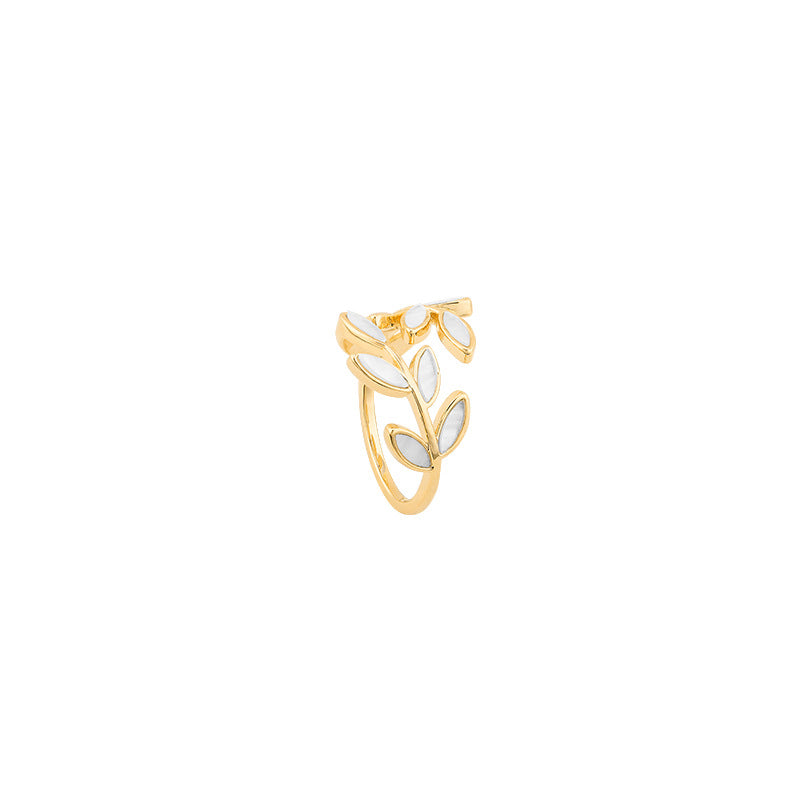 White Opal Leaf Adjustable Ring in Gold-Lydieannejewelry