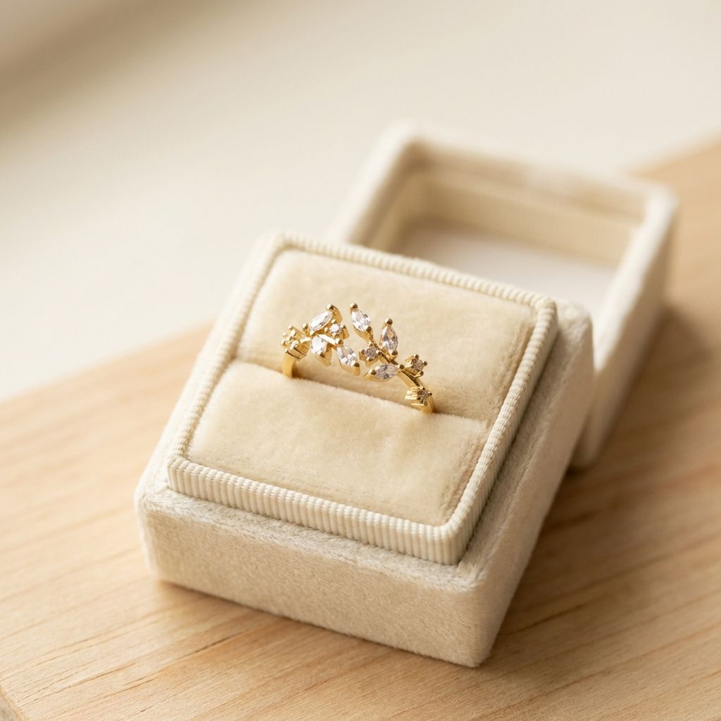 Golden Crystal Leaf Ring