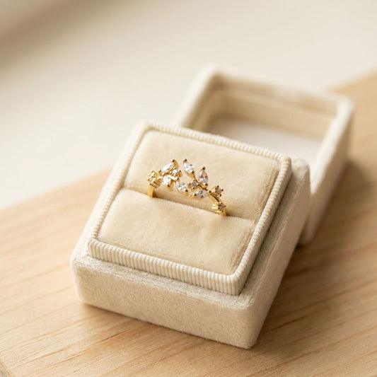 Golden Crystal Leaf Ring