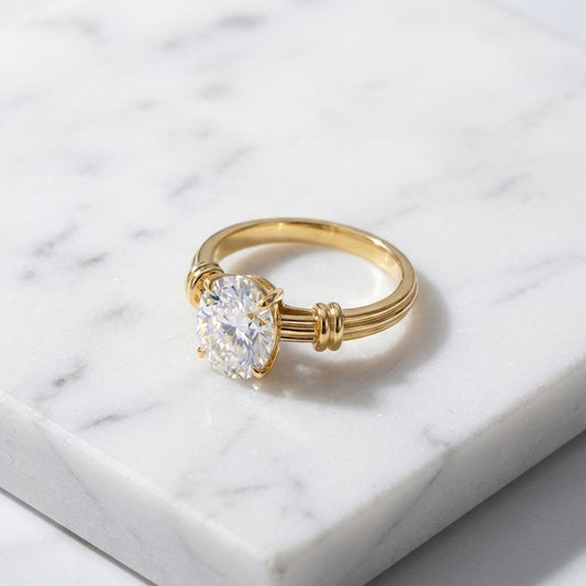 Vintage Gold & Silver Oval Line Knot Shiny Gemstone Adjustable Ring
