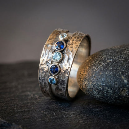 Vintage Silver Inlaid Blue Stones Ring