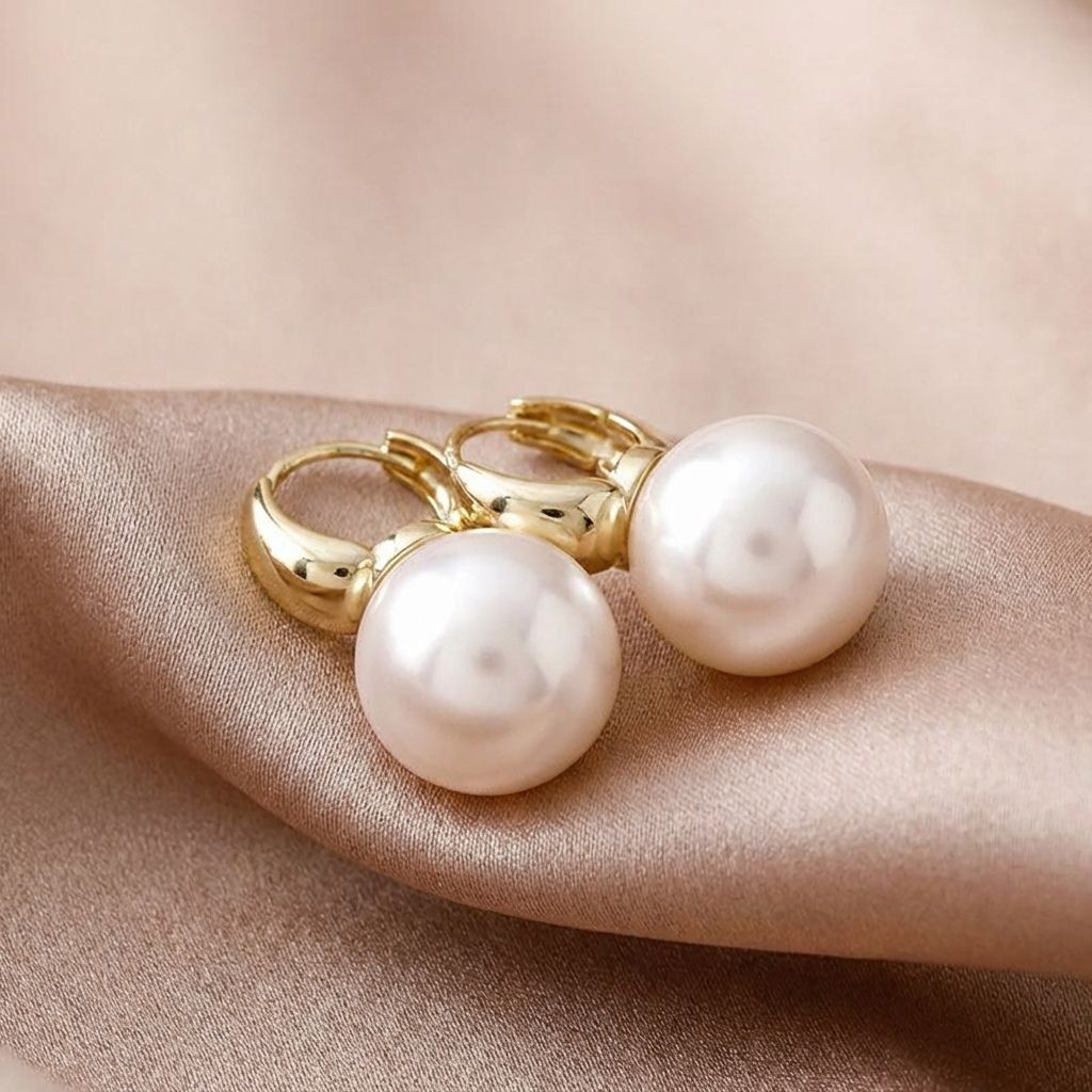 Vintage Gold Round Pearl Earrings