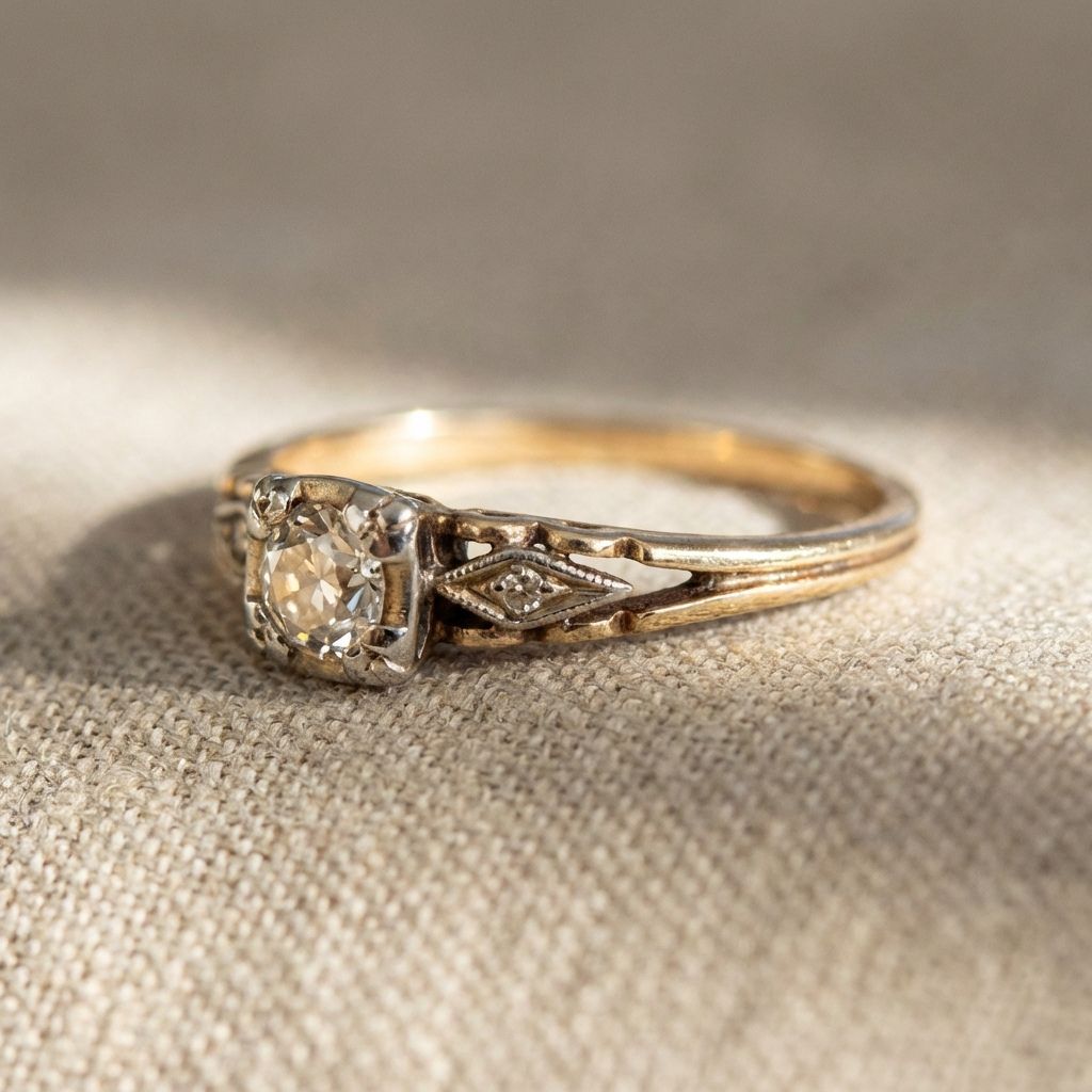 Vintage Zirconia Fine Gold Ring
